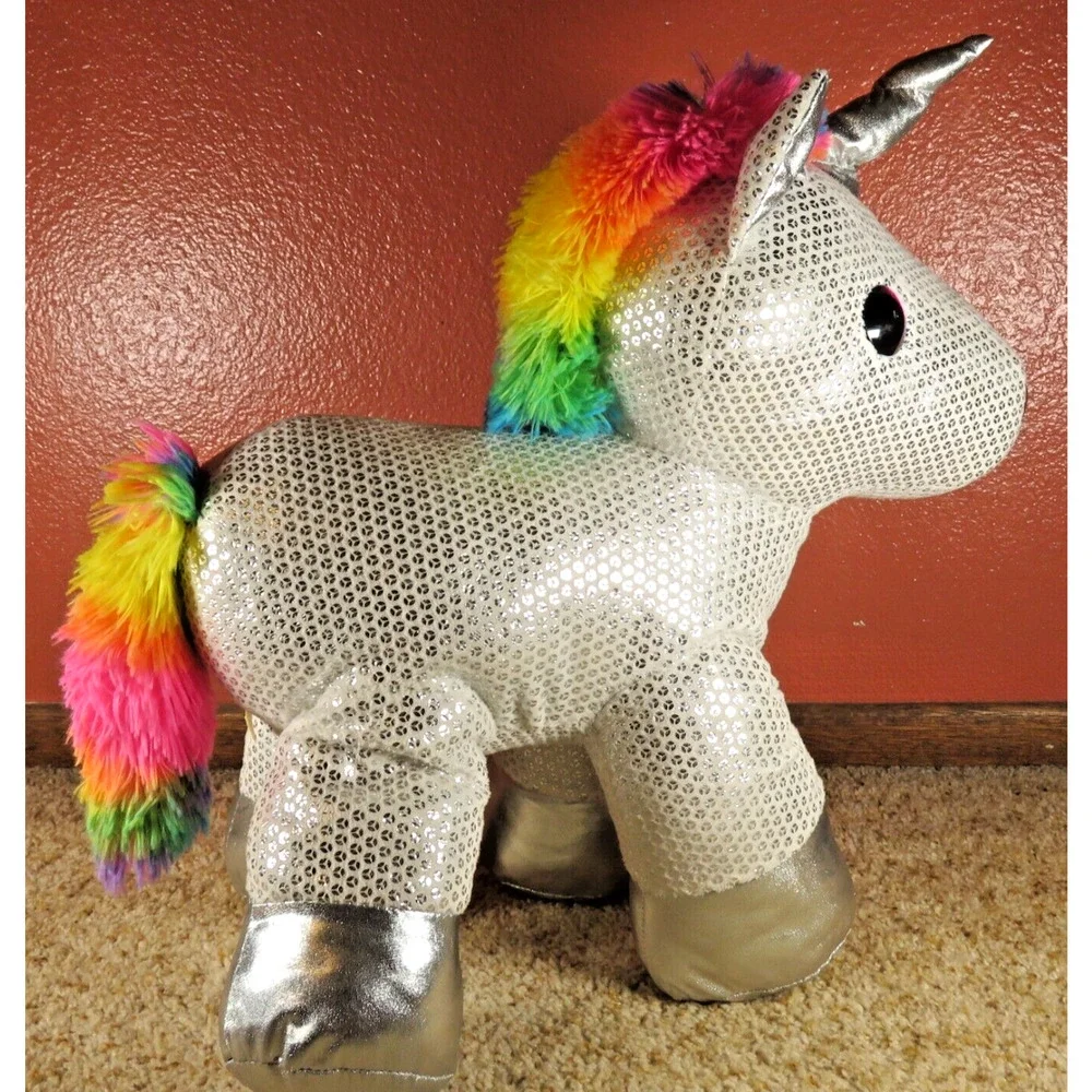 Unicorn Plush Dan Dee Collector’s Choice “Be Jolly” Silver Sequined Rainbow 20”